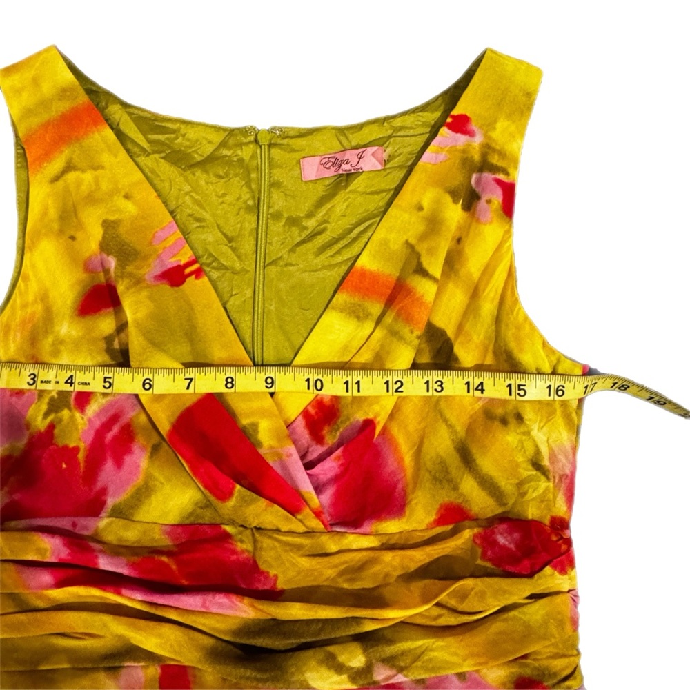 Vibrant Floral Yellow/Green and Pink Women's Sleeves Dress Eliza J Size 10 - Picture 5 of 8